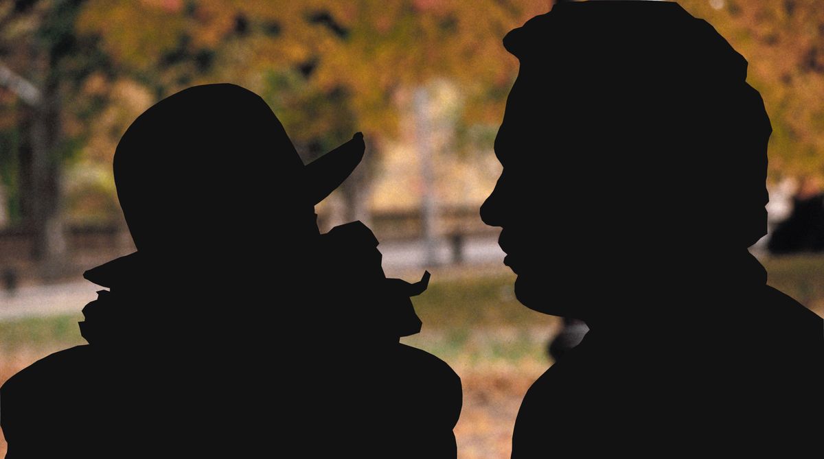 Silhouetted actors in a movie scene