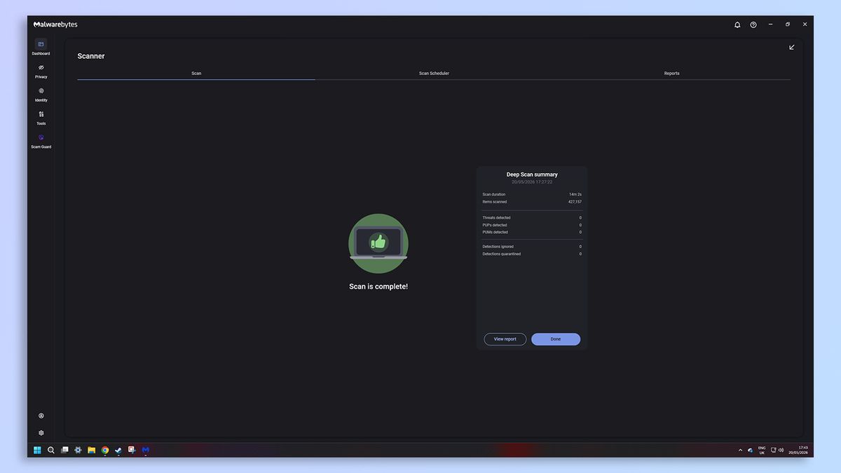 Malwarebytes antivirus software screenshot