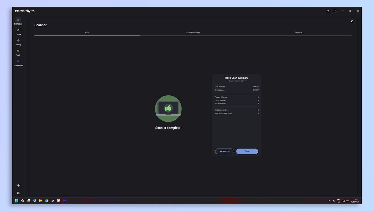 Malwarebytes antivirus software screenshot
