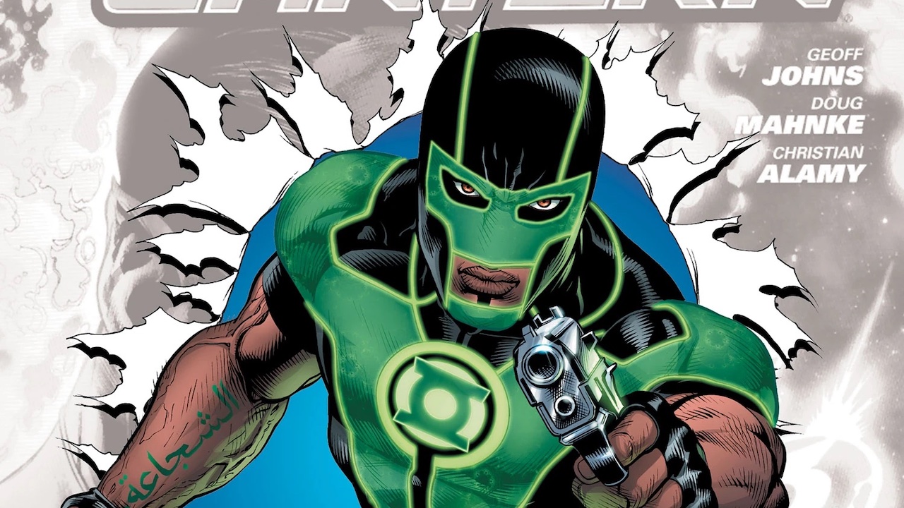 Green Lantern Simon Baz holding gun on cover of Green Lantern #0