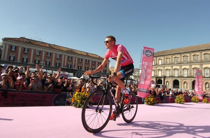 Ryder Hesjedal sports his pink jersey as defending champion of the Giro d'Italia