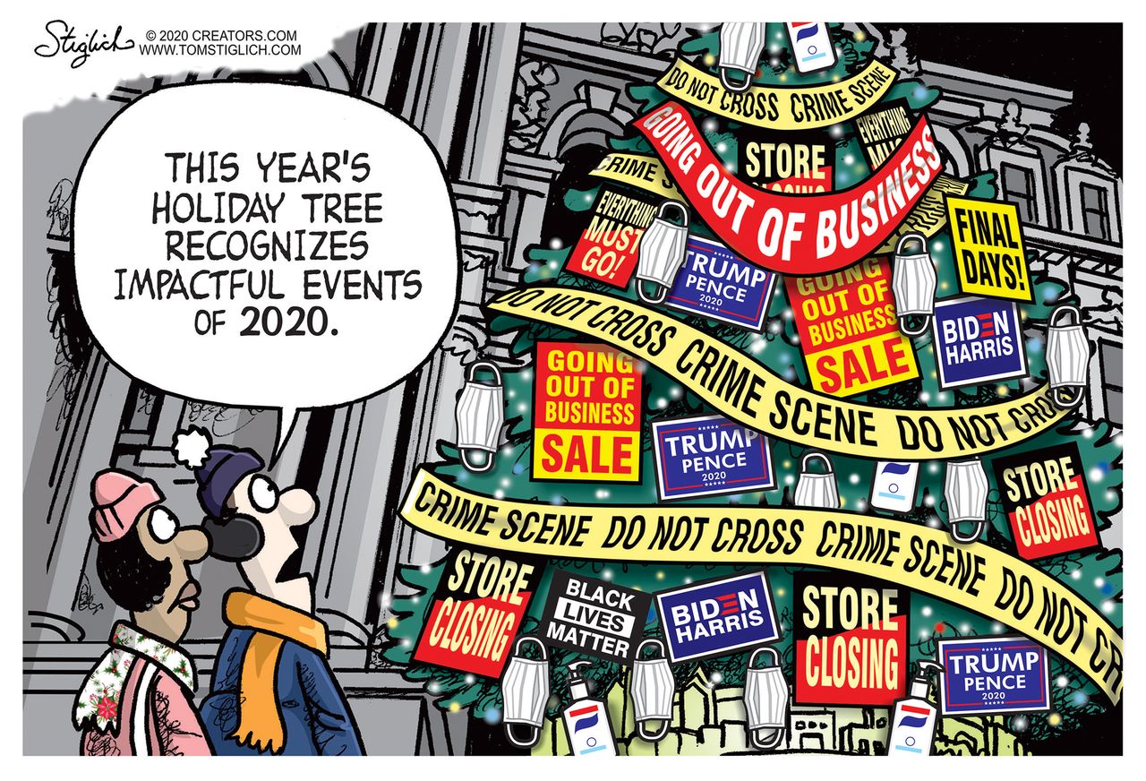 Editorial&amp;amp;nbsp;Cartoon U.S. 2020 holiday tree COVID Trump