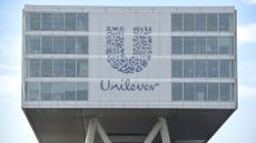 Unilever logo and branding pictured on the side of a building at the company headquarters in Rotterdam, Netherlands.