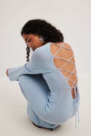 Open Back Lace Detail Knitted Maxi Dress