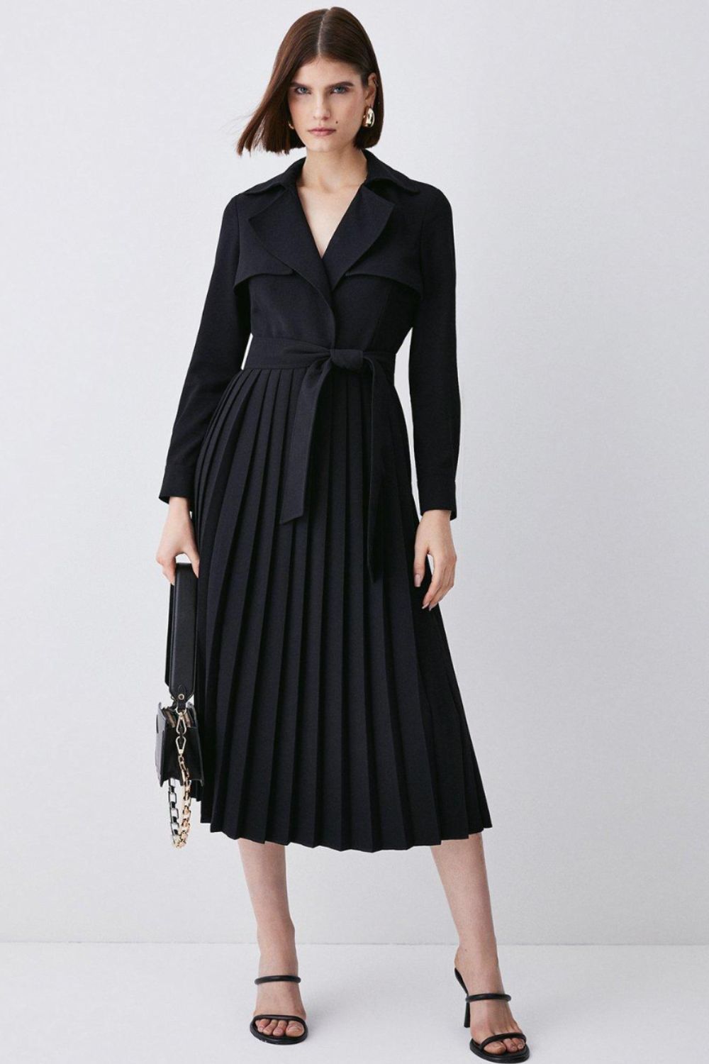 Karen Millen Long Sleeve Woven Pleated Midi Trench Dress