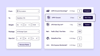 Example of rate comparison for shipping via ShipStation 