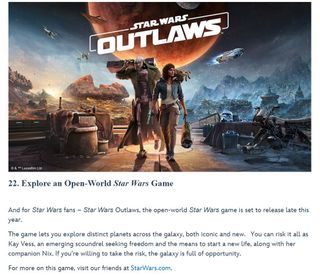 Star Wars Outlaws will release in late 2024 according to a Disney Parks blog post https://disneyparks.disney.go.com/blog/2024/01/24