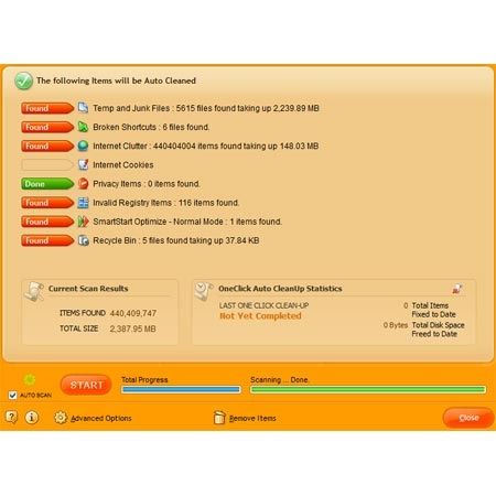 This image shows a result page for scanning results using WinCleaner.