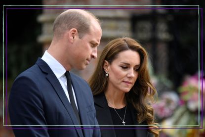 William, Prince of Wales and Catherine, Princess of Wales, look at floral tributes, following the death of Britain's Queen Elizabeth, at Sandringham Estate on September 15, 2022 in Sandringham, England.