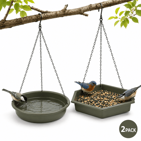 Hanging Bird Bath Feeder for Outdoors,bird Feeder Hanging Bird Feeder Tray Charm to Your Garden 2 in 1