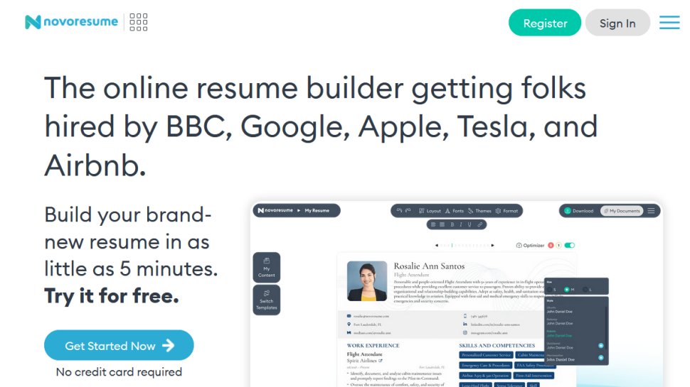 Novoresume website screenshot (September 2025).