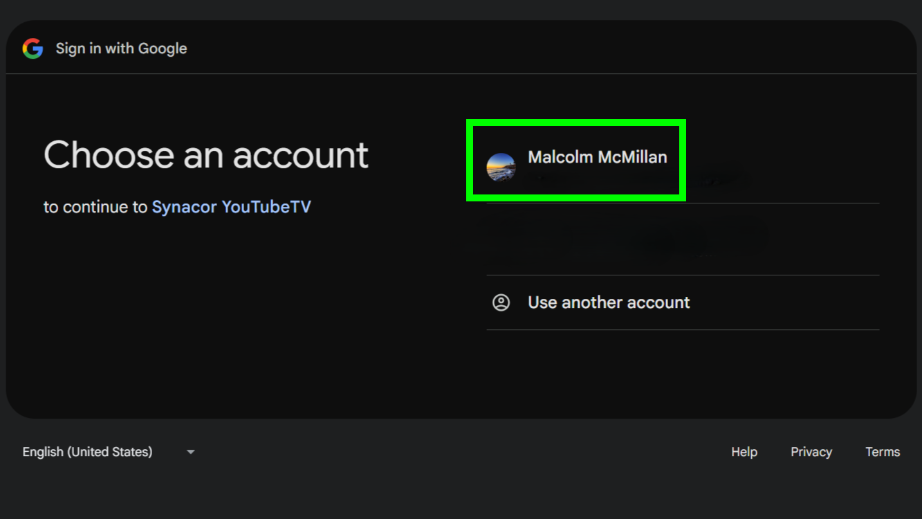 How to add YouTube TV to ESPN Unlimited: Selecting your Google account.