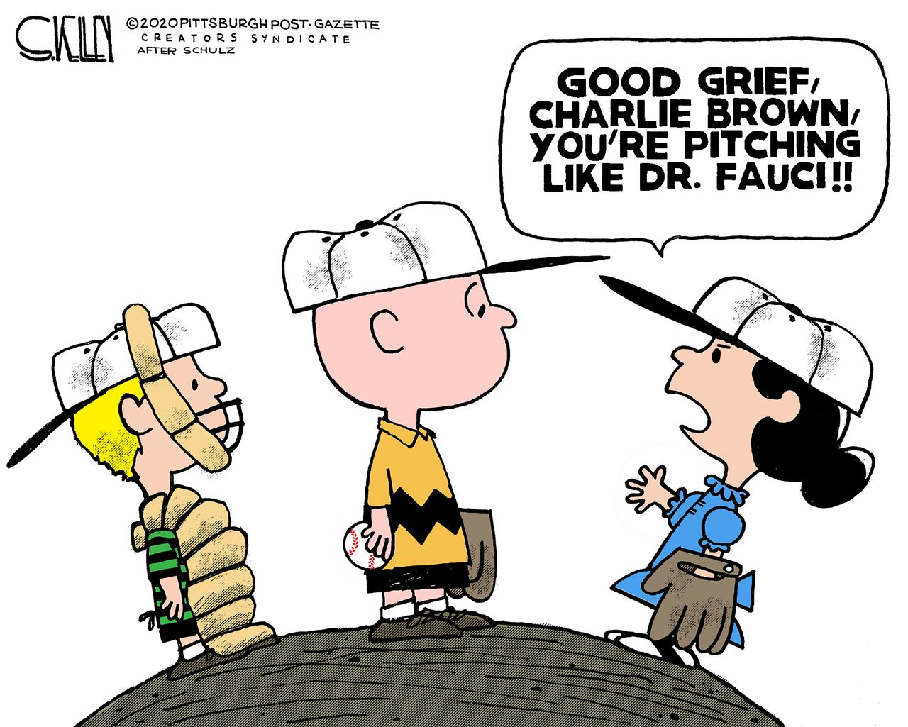 Editorial Cartoon U.S. Peanuts Fauci first pitch