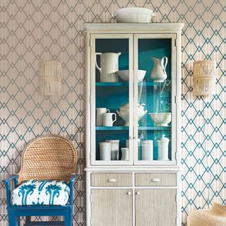 cabinet with bright turquoise interior