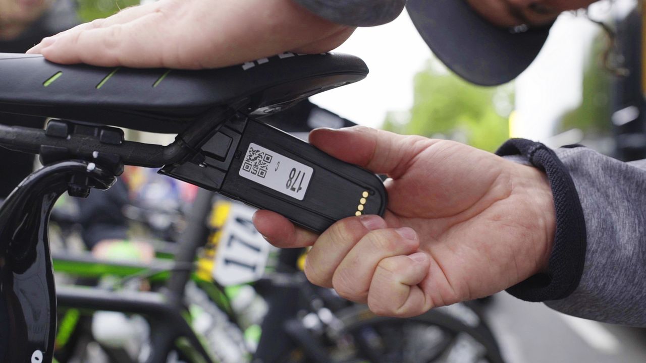 The GPS trackers clip on easily to a bit on the saddle rails