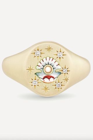 Cece Jewellery 18ct Gold The Clam and Pearl Diamond Signet Ring