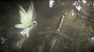 Fairy hovers near sword