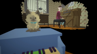 Screenshot of Before Your Eyes with cat and Benjamin's mother in the background.