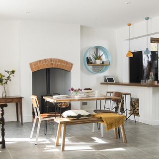 kitchen with wooden dining set