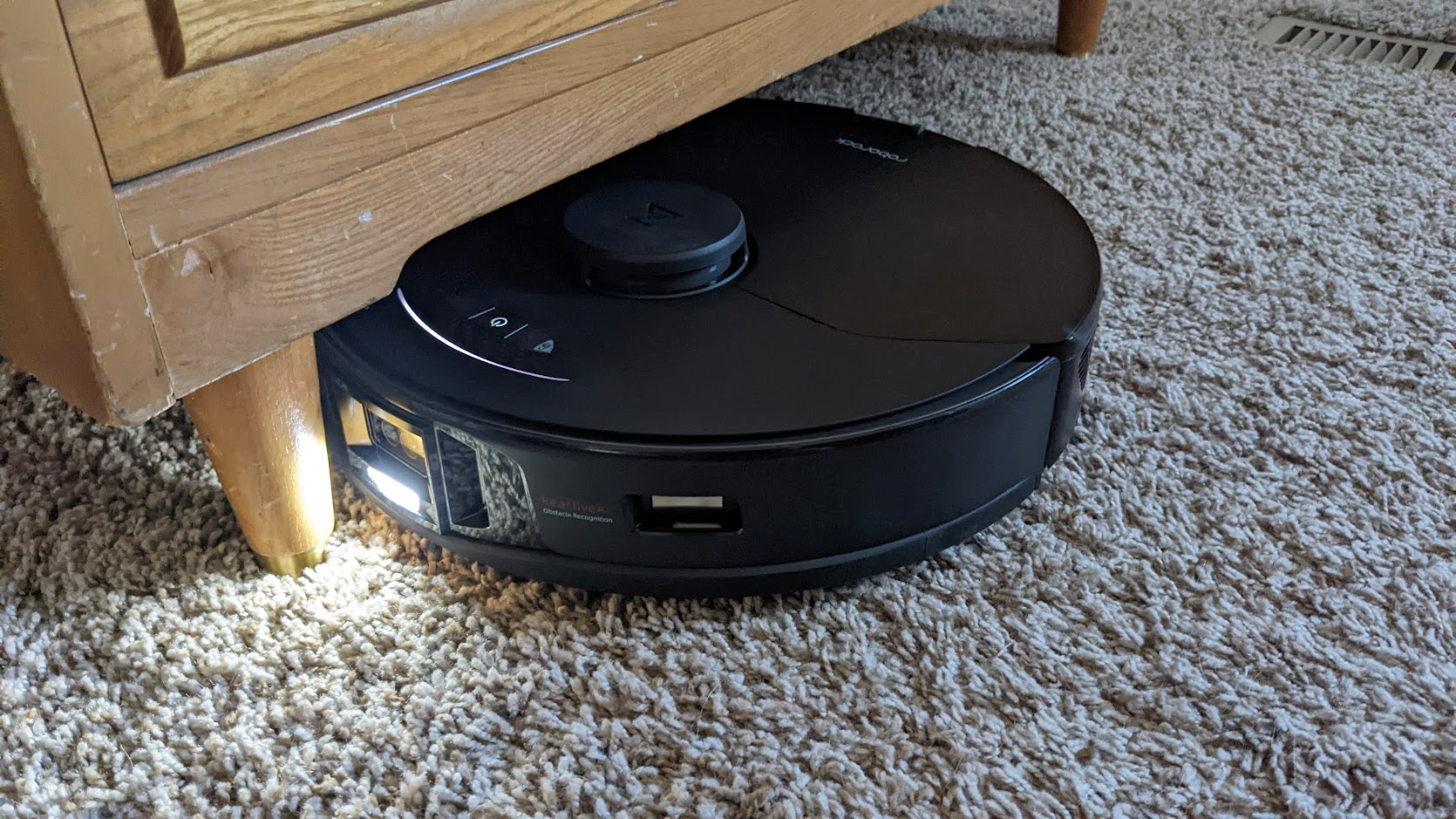 Roborock S7 MaxV Ultra with light on
