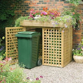 wooden bin storage with living roof
