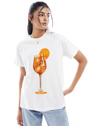 Asos Design Regular Fit T-Shirt With Orange Spritz Drink Graphic in White