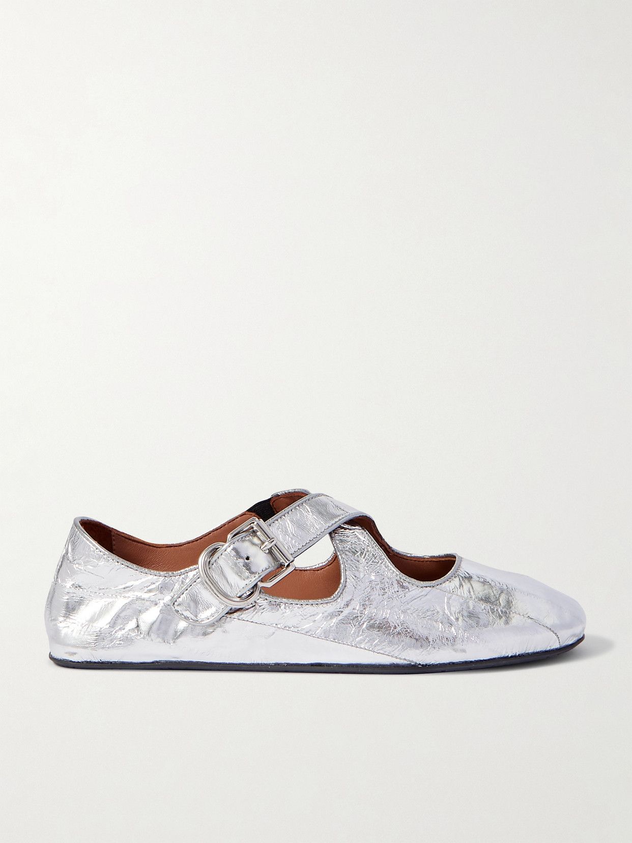Criss Cross buckled metallic eel ballet flats