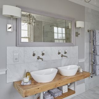 Bathroom with mirror on wall and wash basin