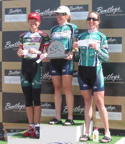 It's all about the glory. Christine Thorburn and Katheryn Curi on the ITT podium with Dotsie Bausch at CVC.