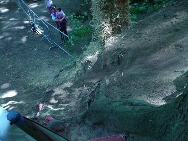 A view of some tricky roots on one of the Offenburg course's drops, the Wolf Drop