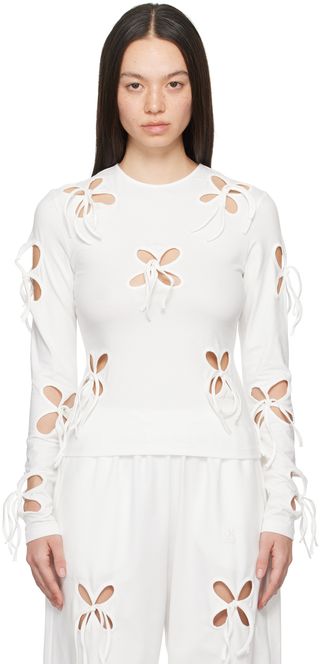 White Cutout Long Sleeve T-Shirt