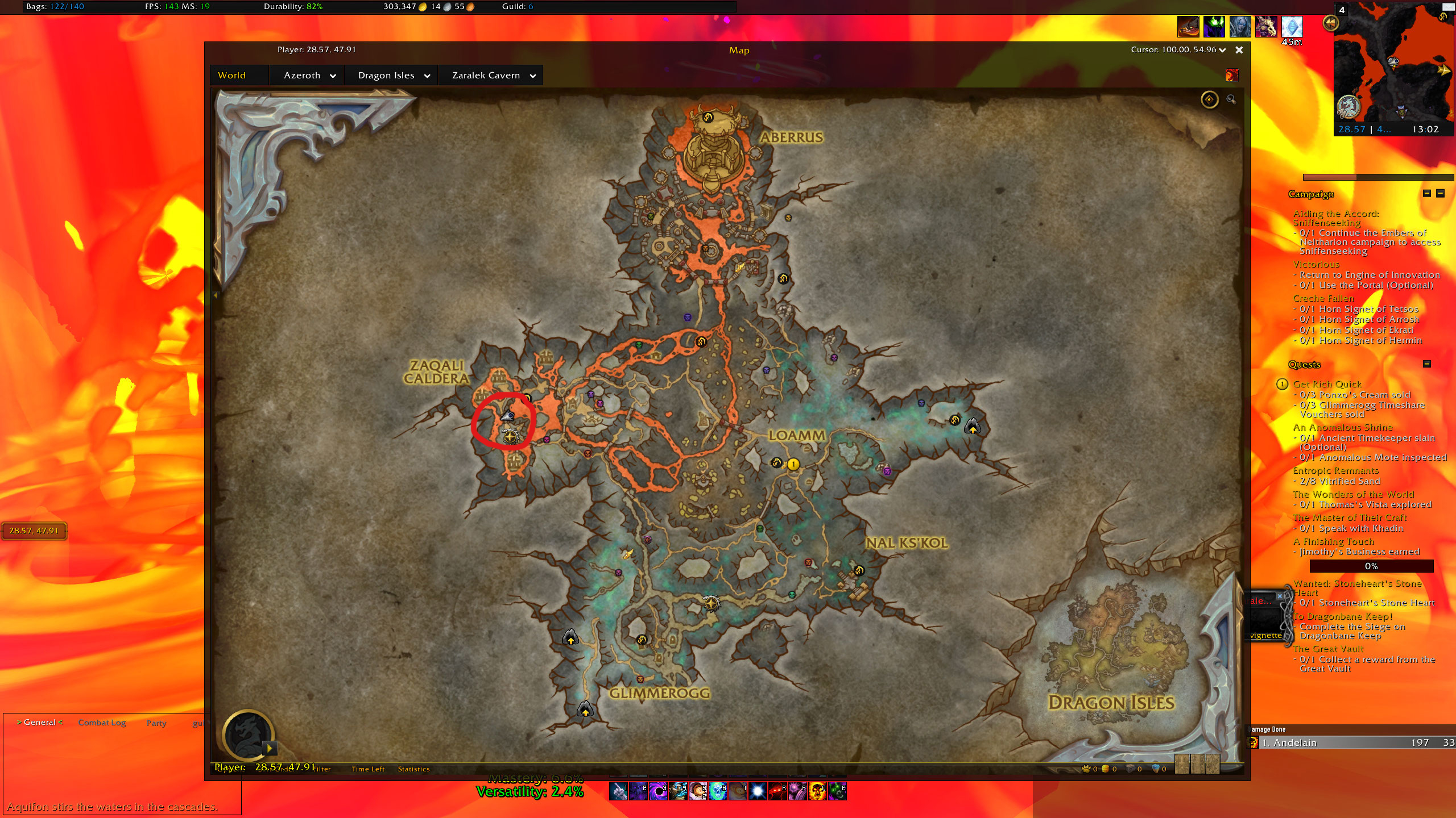 WoW Blazing Shadowflame chest location in Zaralek Cavern