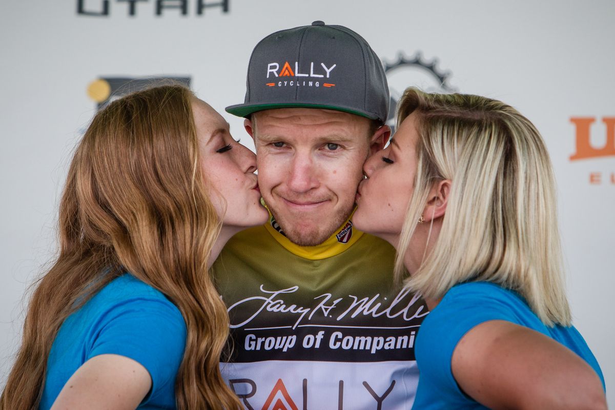 Rob Britton on the podium as the race leader