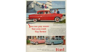Poster featuring family with Ford car