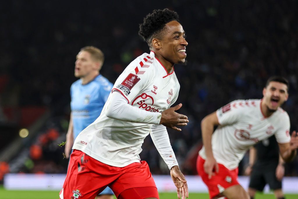 Kyle Walker-Peters of Southampton celebrates after he scores a goal to make it 2-1 in extra-time during the Emirates FA Cup Fourth Round match between Southampton and Coventry City at St Mary&#039;s Stadium on February 05, 2022 in Southampton, England. 