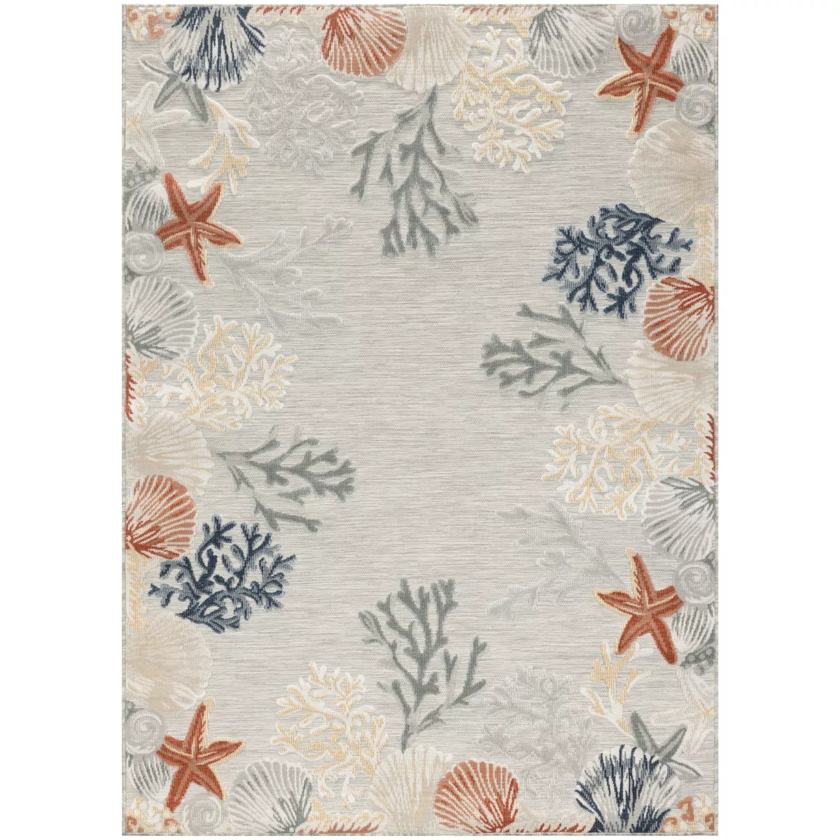 Nourison Suncoast 5'3&amp;quot; X 7'3&amp;quot; Grey Multicolor Coastal, Nautical &amp;amp; Beach Indoor/outdoor Flatweave Rug