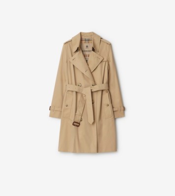 Mid-Length Kensington Heritage Trench Coat in Honey Beige - Women, Cotton Gabardine | Burberry&reg; Official