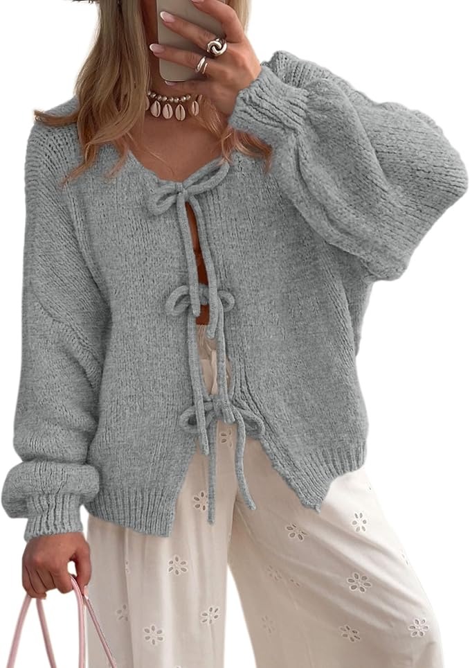 PRETTYGARDEN, Tie Front Bow Cardigan