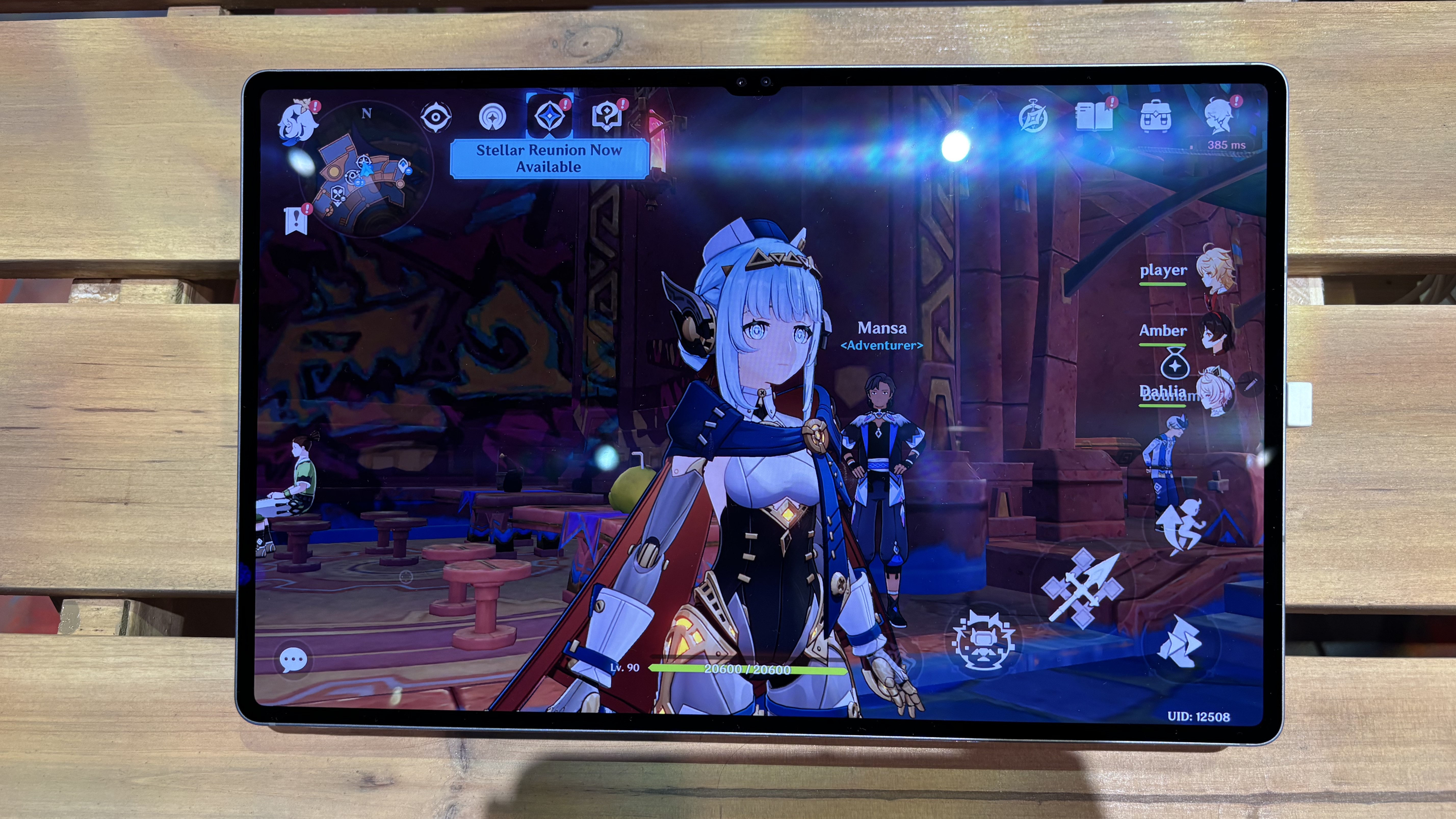 The Samsung Galaxy Tab S10 Ultra running Genshin Impact.