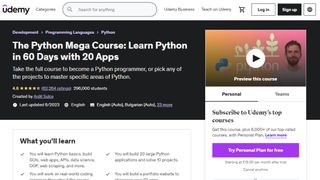 Udemy Python Online Course website screenshot