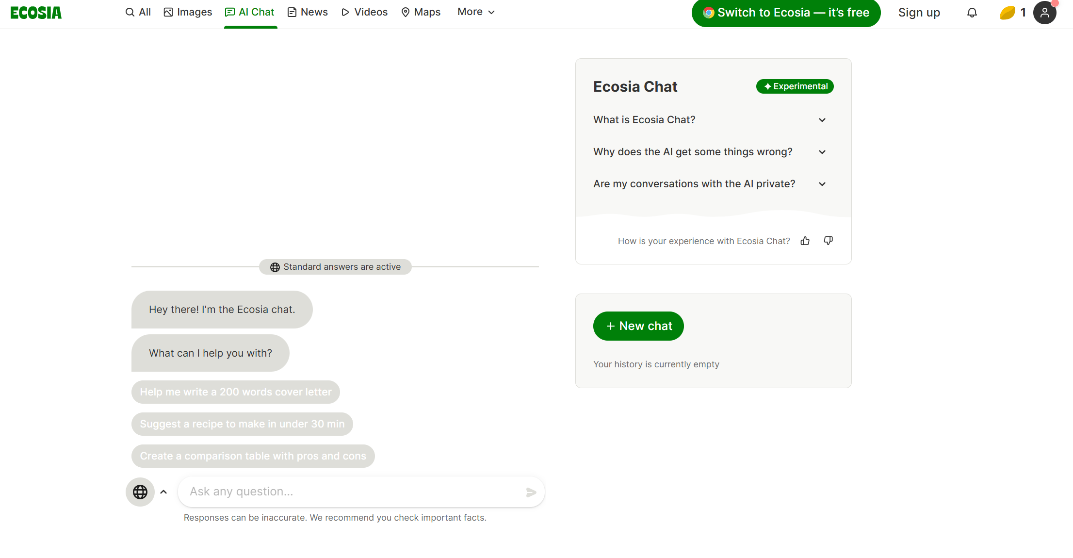 screenshot of Ecosia Chat