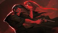 Key art for Blood Vial showing a vampire with a revolver and the titular leaking vial.