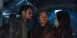 Star-Lord between Thor and Gamora