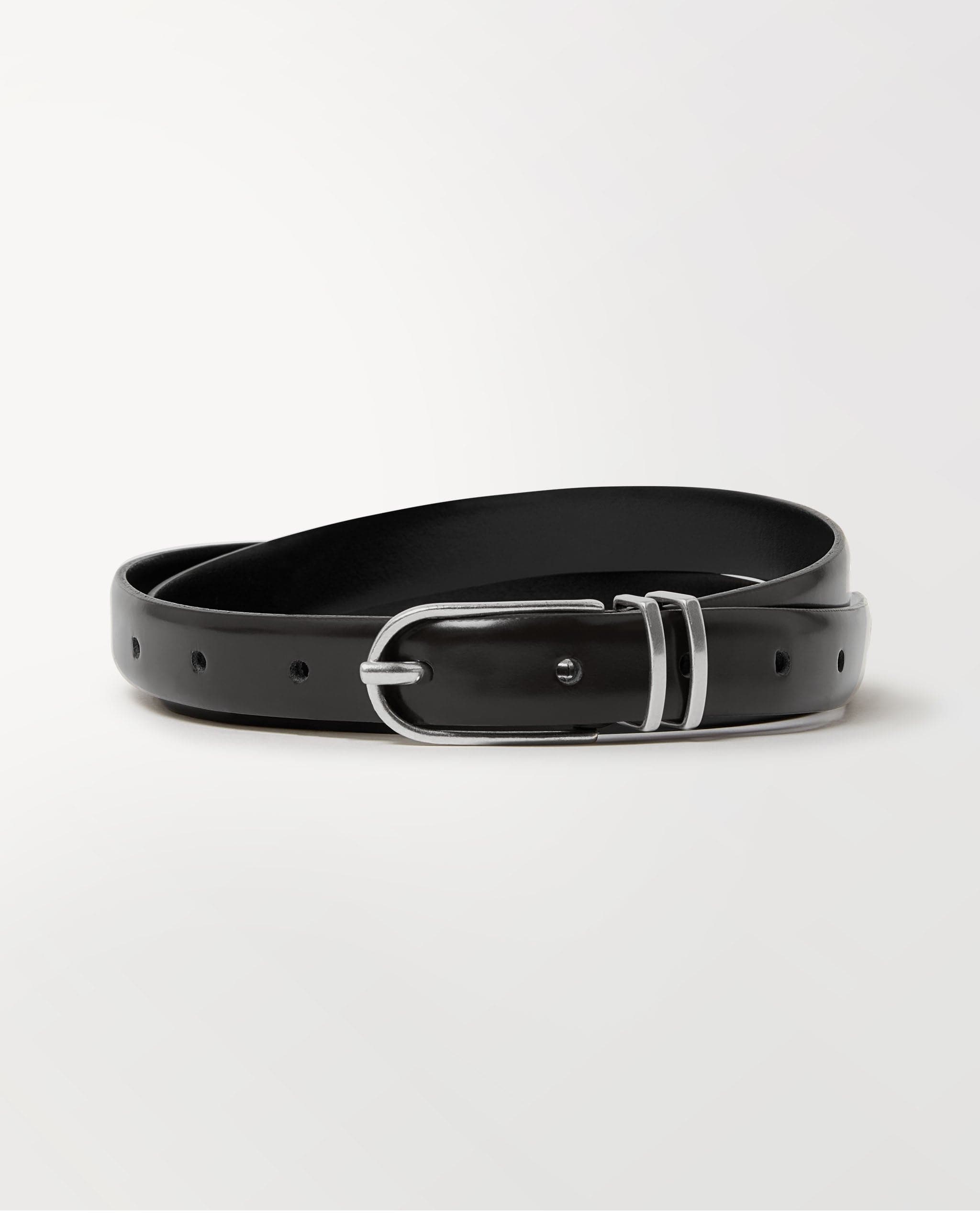 Women&#039;s Smooth Leather Narrow Belt - Black - Black / Xs/s