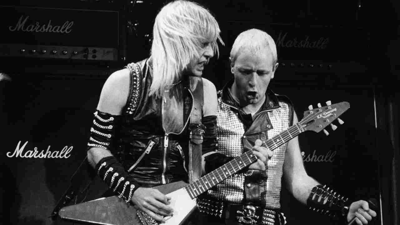Judas Priest&amp;rsquo;s KK Downing and Rob Halford performing onstage in 1982