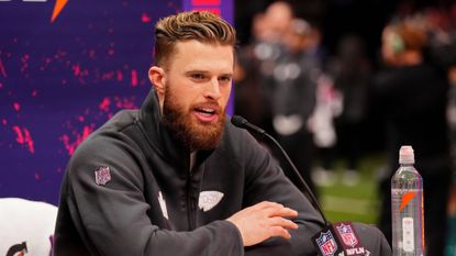 Kansas City Chiefs NFL player Harrison Butker giving a press conference