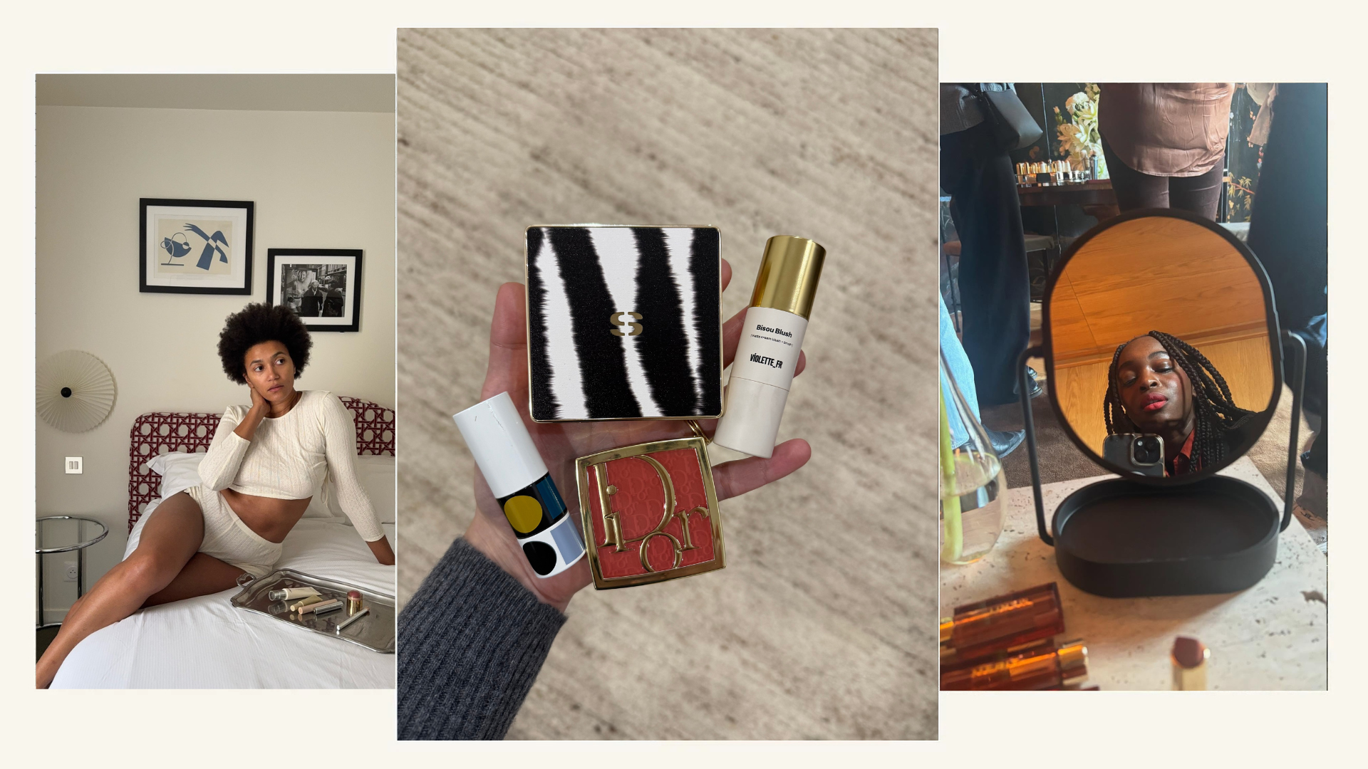 @sophie_carbonari, @jamieeschneider, and @lenafarl testing makeup products 