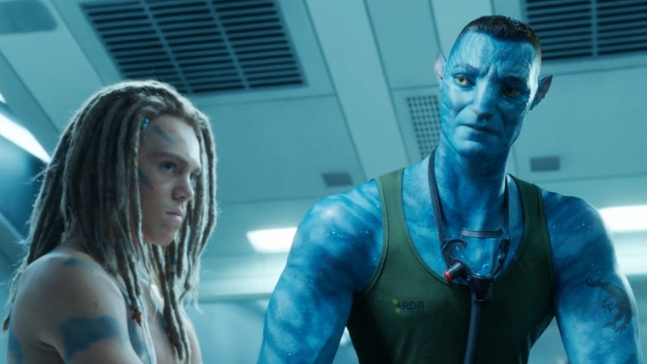 Spider and Quaritch talking in Avatar: The Way of Water