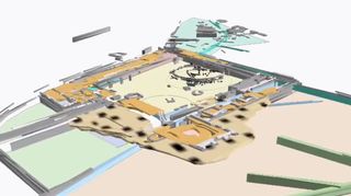 GIS-based archaeological interpretation map of the gladiatorial school at Carnuntum derived from the ground-penetrating radar and magnetic data combined with the topographic model derived from airborne laser scanning.