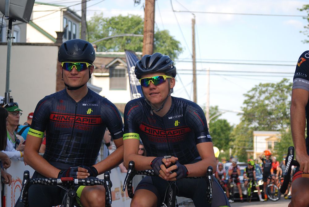 Robin Carpenter and Toms Skujins (Hincapie) at the start